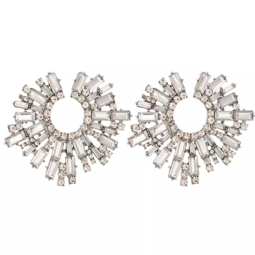 Anthropologie Silver Crystal Burst Earrings